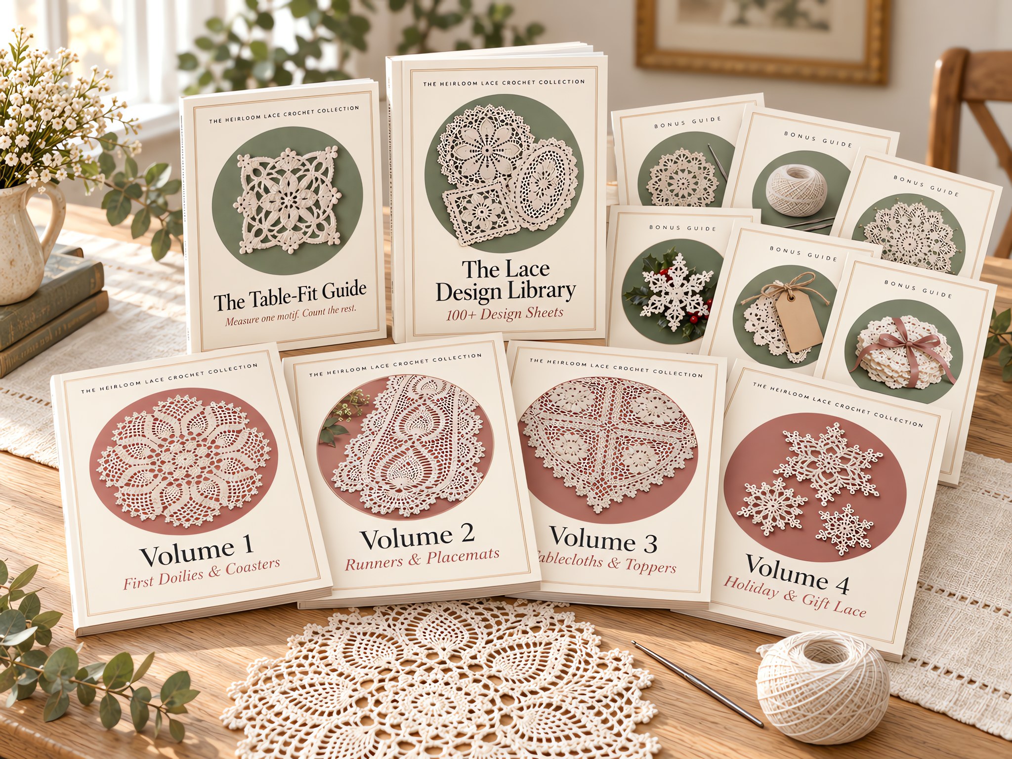 The complete bundle: four volumes, The Table-Fit Guide, The Lace Design Library and six bonus guides